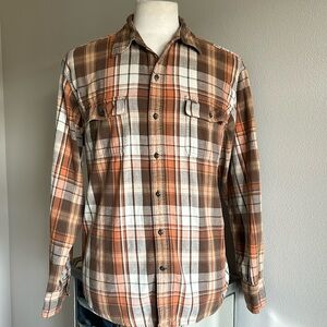 Timberland | Mens Brown Plaid Long Sleeve Button Up Shirt with Pockets - Size XL